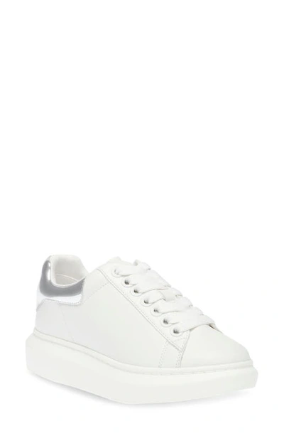 Shop Steve Madden Glacer Platform Sneaker In White/ Silver