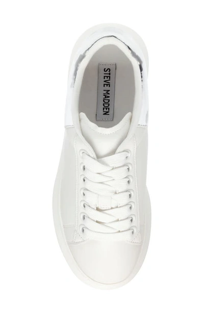 Shop Steve Madden Glacer Platform Sneaker In White/ Silver