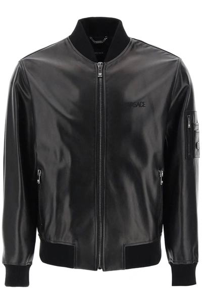 Shop Versace Leather Bomber Jacket