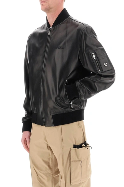 Shop Versace Leather Bomber Jacket