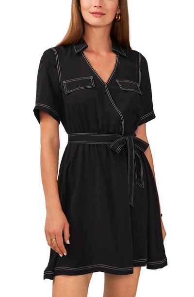 Shop Vince Camuto Collared Wrap Minidress In Rich Black