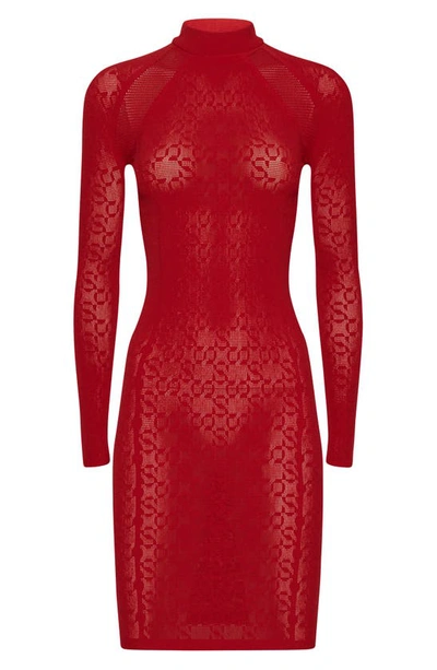 Shop Wolford Intricate Sheer Pattern Dress In Autumn Red