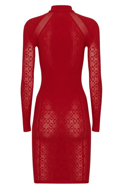 Shop Wolford Intricate Sheer Pattern Dress In Autumn Red