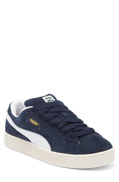 Shop Puma Suede Xl Hairy Sneaker In Club Navy-frosted Ivory