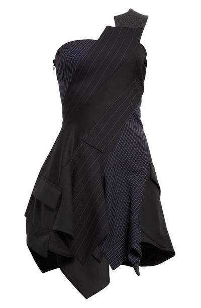 Shop Monse Deconstructed One Shoulder Suiting Dress In Midnight