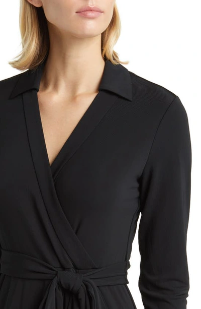 Shop Anne Klein Long Sleeve Faux-wrap Shirtdress In Anne Black