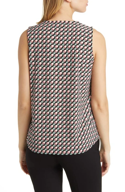 Shop Anne Klein Geo Print Pleat Neck Sleeveless Top In A Black/ Chry Blsm Mlt