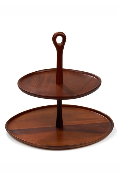 Nambe Skye Dinnerware Collection By Robin Levien Wood Tiered Dessert Stand In Brown