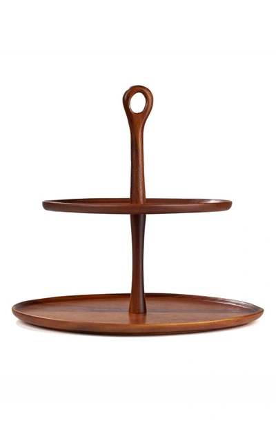 Nambe Skye Dinnerware Collection By Robin Levien Wood Tiered Dessert Stand In Brown