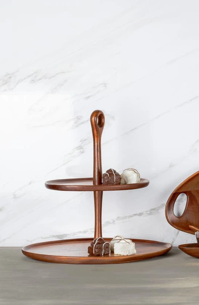 Nambe Skye Dinnerware Collection By Robin Levien Wood Tiered Dessert Stand In Brown