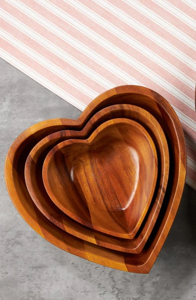 Nambe Eat Your Heart Set Of Three Acaia Wood Nesting Bowls In Brown