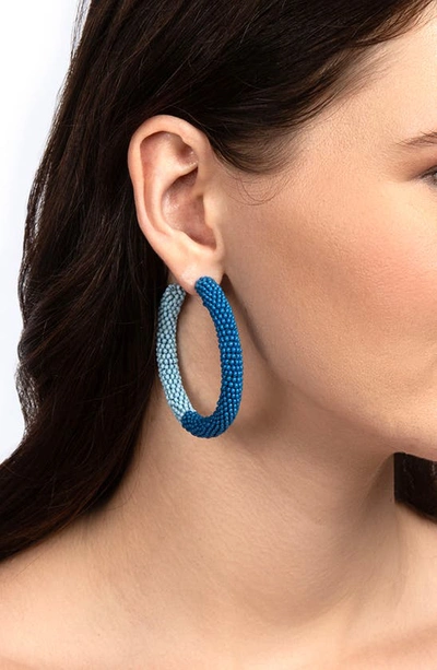 Shop Deepa Gurnani Nixie Two-tone Bead Hoop Earrings In Baby Blue