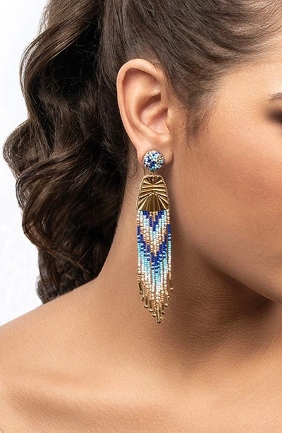 Shop Deepa Gurnani Melba Bead Fringe Drop Earrings In Blue