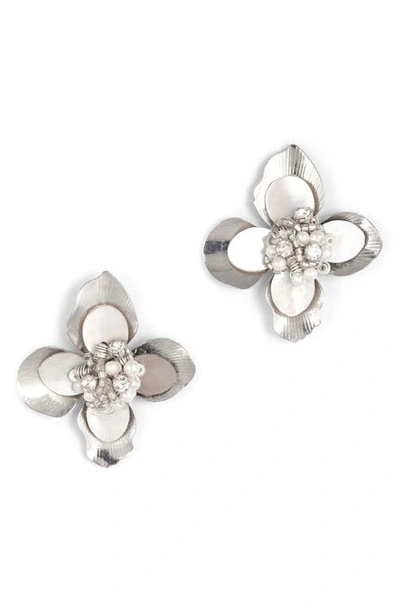 Shop Deepa Gurnani Azura Floral Stud Earrings In Silver