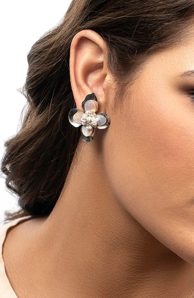 Shop Deepa Gurnani Azura Floral Stud Earrings In Silver