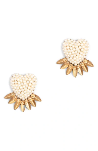Shop Deepa Gurnani Danni Beaded Fringe Heart Stud Earrings In Gold