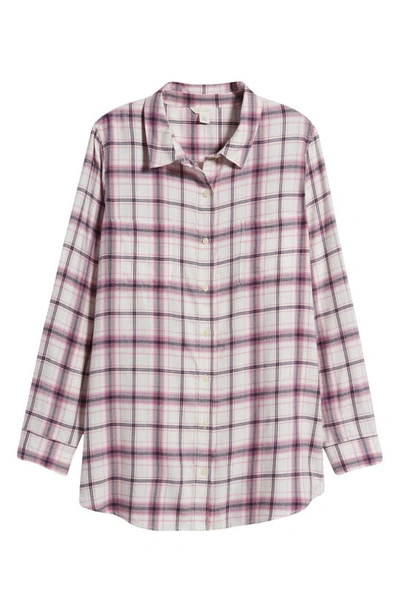 Shop Caslon (r) Plaid Tunic Shirt In Ivory- Purple Rowen Plaid