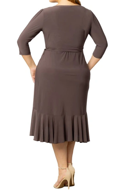 Kiyonna Women's Plus Size Whimsy Ruffled Midi Wrap Dress In Java