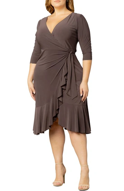 Kiyonna Women's Plus Size Whimsy Ruffled Midi Wrap Dress In Java