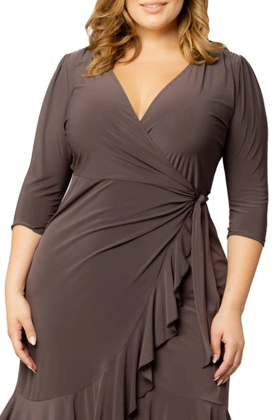 Kiyonna Women's Plus Size Whimsy Ruffled Midi Wrap Dress In Java