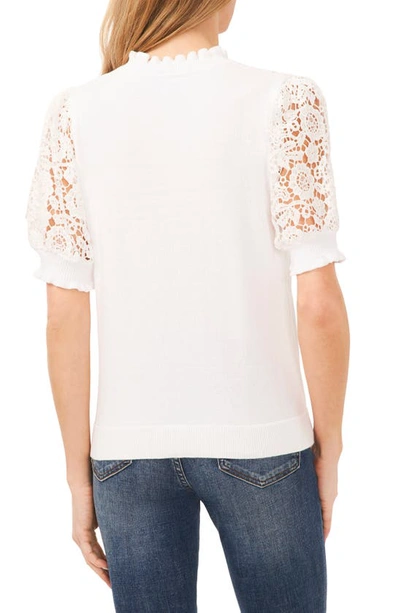 Shop Cece Lace Detail Cotton Sweater In Ultra White