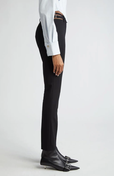 Shop Dion Lee Lingerie Cutout Slim Stretch Wool Straight Leg Pants In Black