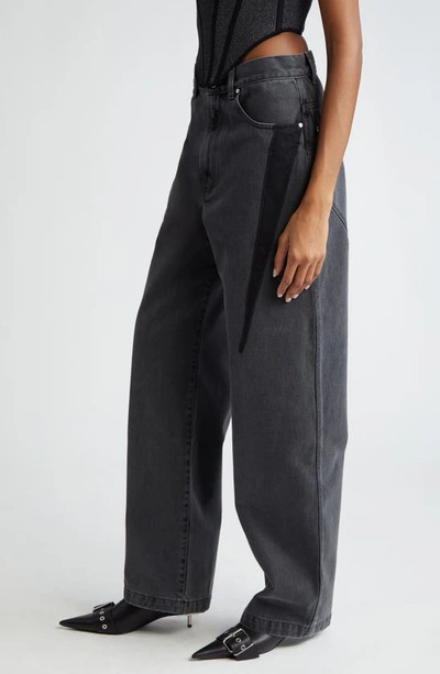 Shop Dion Lee Slouchy Darted Low Rise Wide Leg Jeans In Washed Black
