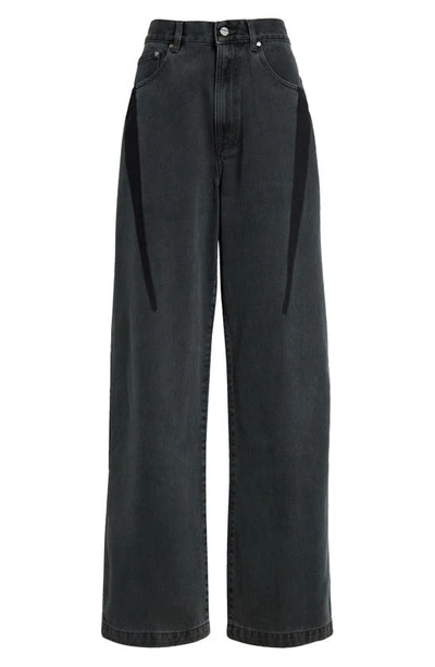 Shop Dion Lee Slouchy Darted Low Rise Wide Leg Jeans In Washed Black