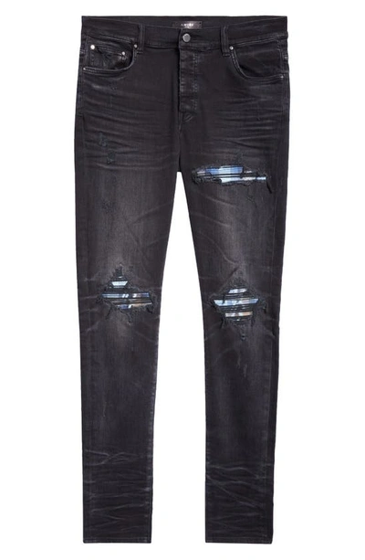 Shop Amiri Mx1 Plaid Ripped & Patched Stretch Skinny Jeans In Faded Black