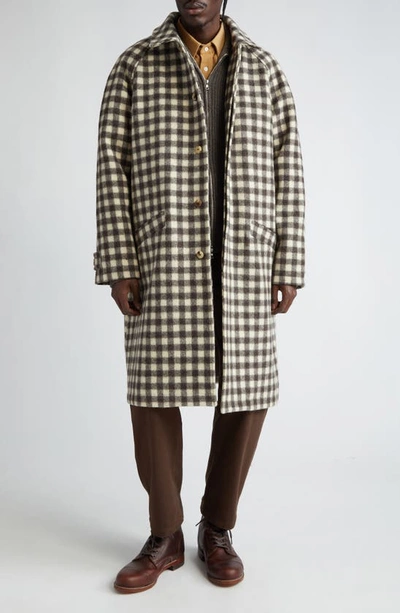 Shop De Bonne Facture Parisian Check Raglan Sleeve Wool Coat In Undyed