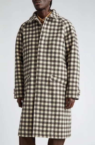Shop De Bonne Facture Parisian Check Raglan Sleeve Wool Coat In Undyed
