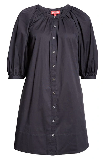 Shop Staud Vincent Stretch Cotton Mini Shirtdress In Black
