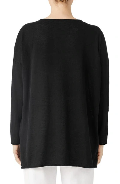 Eileen Fisher Long Sleeve Organic Linen Blend Jersey Tunic Sweater In Black