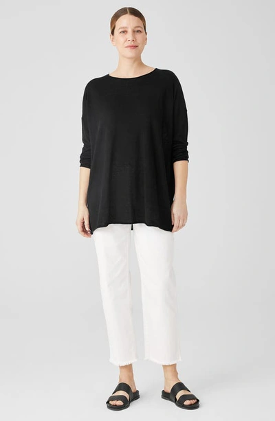 Eileen Fisher Long Sleeve Organic Linen Blend Jersey Tunic Sweater In Black