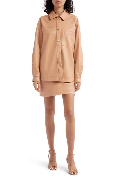 Aje Priscilla Faux Leather Shacket In Sand Beige