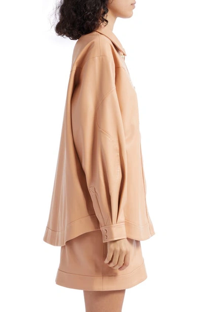 Aje Priscilla Faux Leather Shacket In Sand Beige