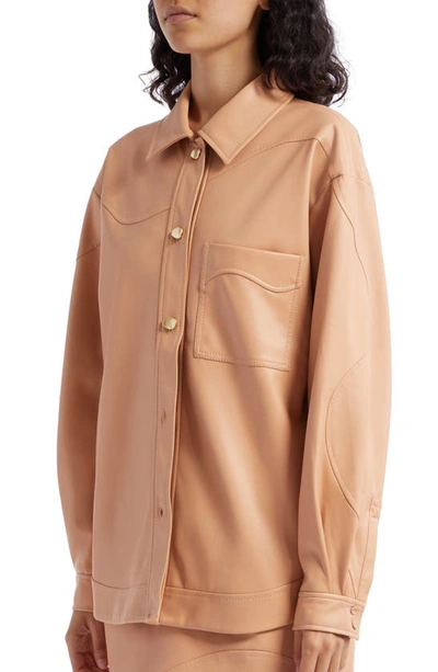 Aje Priscilla Faux Leather Shacket In Sand Beige