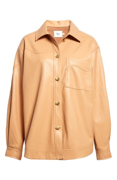 Aje Priscilla Faux Leather Shacket In Sand Beige