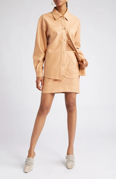 Aje Priscilla Faux Leather Shacket In Sand Beige