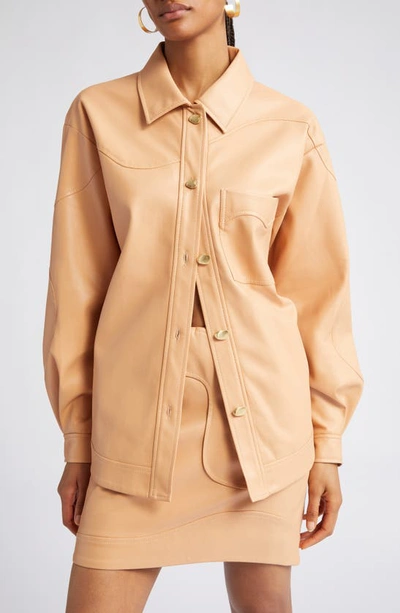 Aje Priscilla Faux Leather Shacket In Sand Beige