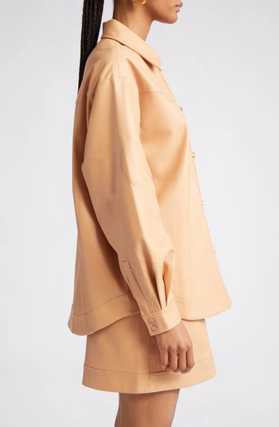 Aje Priscilla Faux Leather Shacket In Sand Beige