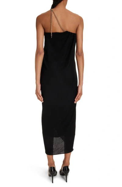 Shop Chloé Chain Strap One-shoulder Wool Crepe Jersey Midi Cocktail Dress In Black