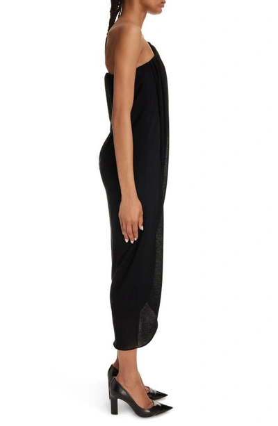 Shop Chloé Chain Strap One-shoulder Wool Crepe Jersey Midi Cocktail Dress In Black