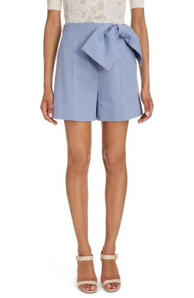 Shop Chloé Bow Detail Linen Shorts In Pebble Blue