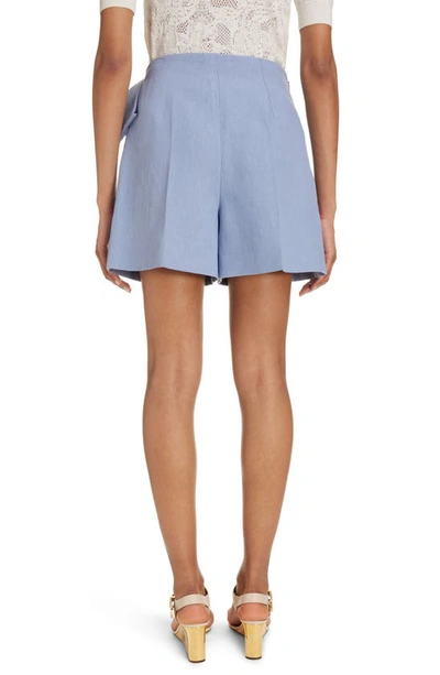 Shop Chloé Bow Detail Linen Shorts In Pebble Blue