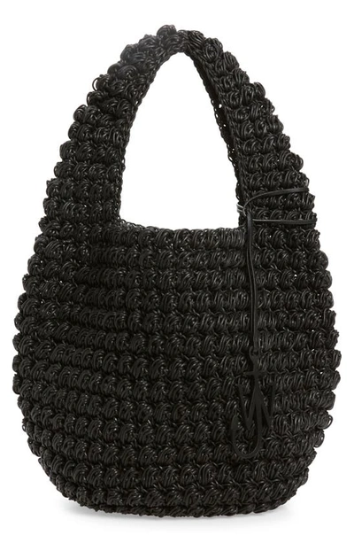 Shop Jw Anderson Large Popcorn Crocheted Cotton Basket Tote Bag In Black