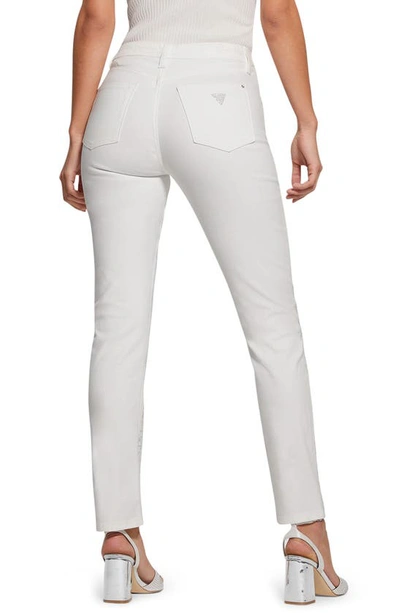 Guess Girly Rhinestone Stretch Cotton Pants In White