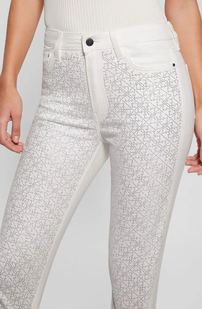 Guess Girly Rhinestone Stretch Cotton Pants In White