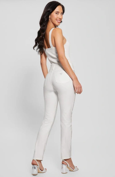 Guess Girly Rhinestone Stretch Cotton Pants In White