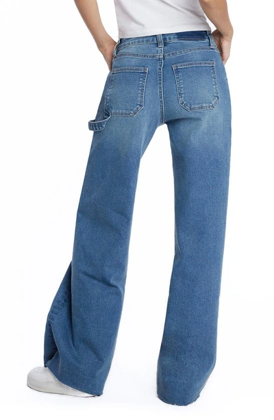 Shop Hint Of Blu Raw Hem Wide Leg Carpenter Jeans In Palma Blue